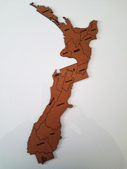 New Zealand Map with Regions - Laser Cut Wall Art - Urban Vibe Studio