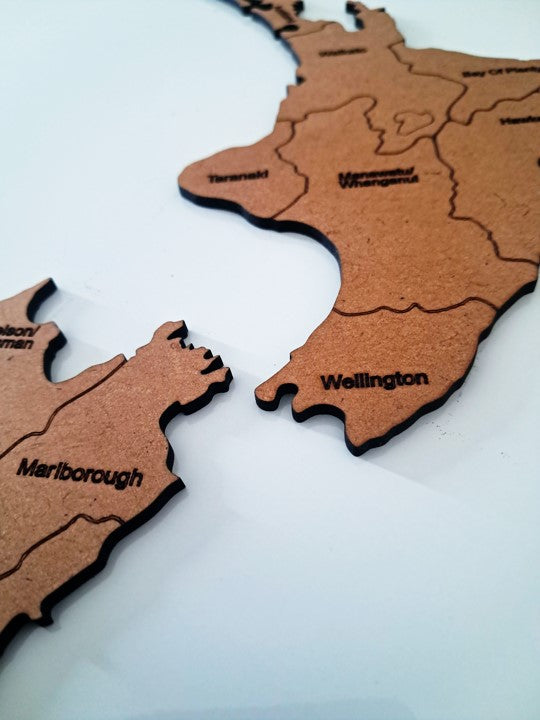 New Zealand Map with Regions - Laser Cut Wall Art - Urban Vibe Studio