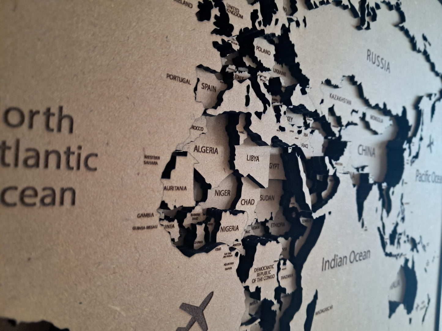 3D World Map, 8 Layers, Laser Cut Wall Art - Urban Vibe Studio
