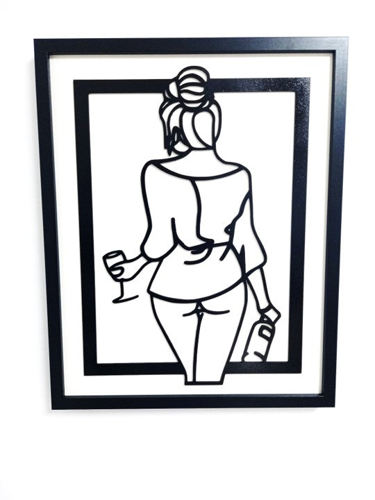 Wine Time Girl - Laser Cut Wall Art, Framed - 53cm x 43cm x 3cm - Urban Vibe Studio