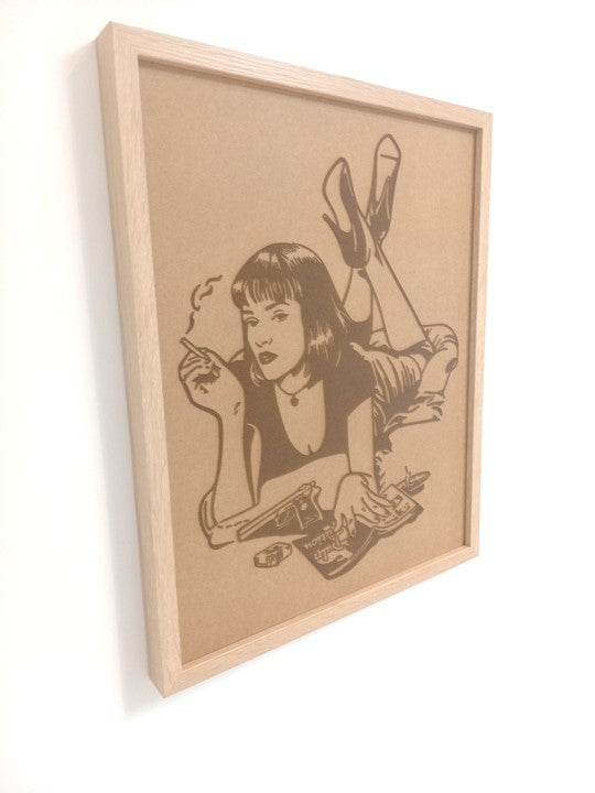 Pulp Fiction Mia Wallace - Framed Engraved Wall Art - 53cm x 43cm x 3cm - Urban Vibe Studio