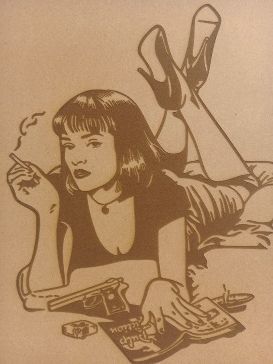 Pulp Fiction Mia Wallace - Framed Engraved Wall Art - 53cm x 43cm x 3cm - Urban Vibe Studio