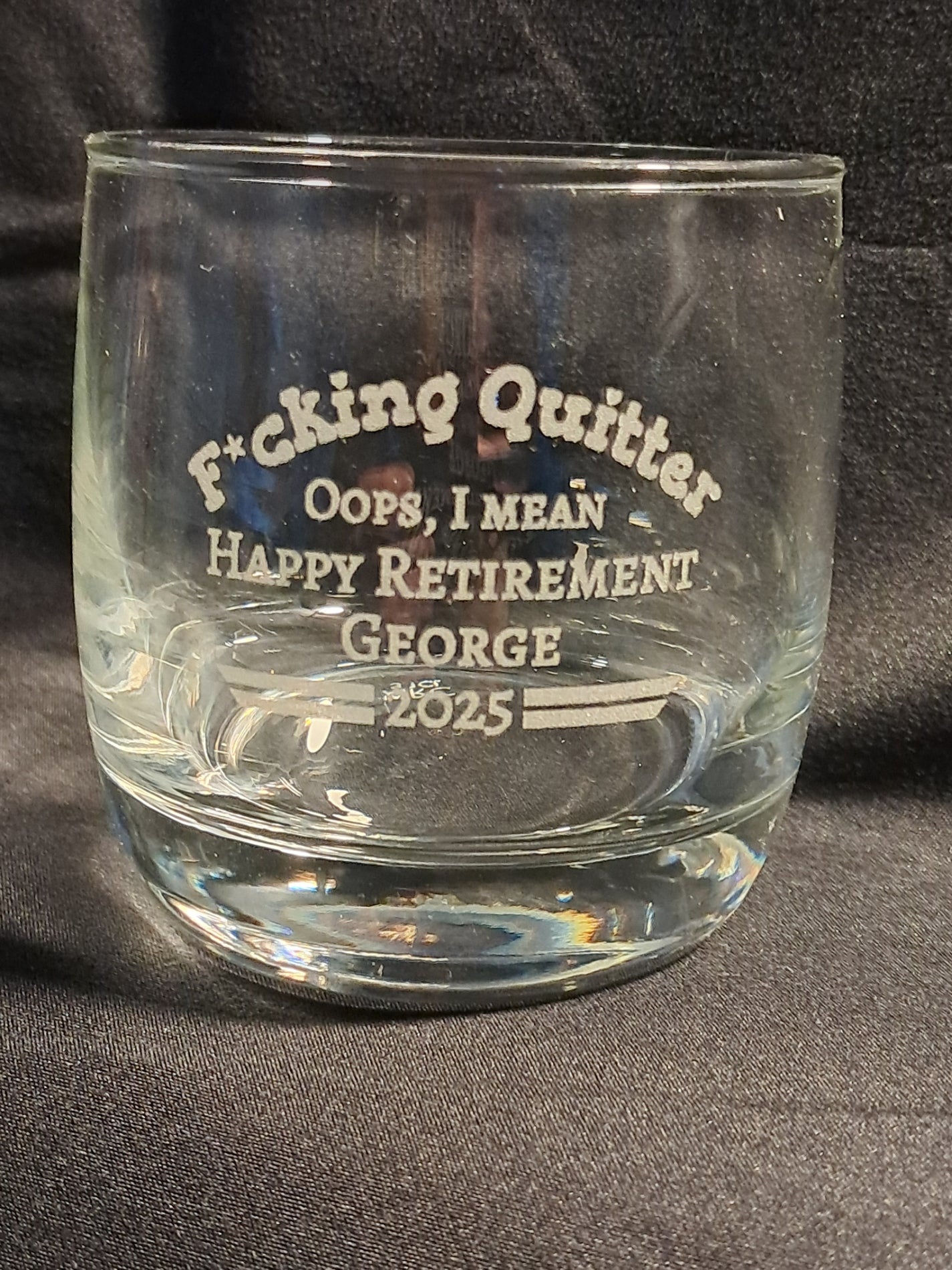 Personalised Retirement Gift - Laser Engraved Whiskey Glass - Urban Vibe Studio