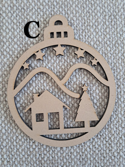 DIY - 10cm Christmas Baubles, Wooden, Tree Decoration, Laser Cut Ornaments - Urban Vibe Studio