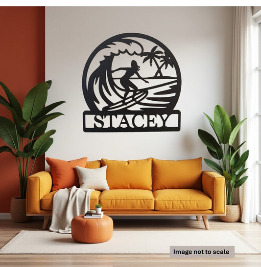 Personalised Girls Surfing Sign, Laser Cut Wall Art - Urban Vibe Studio
