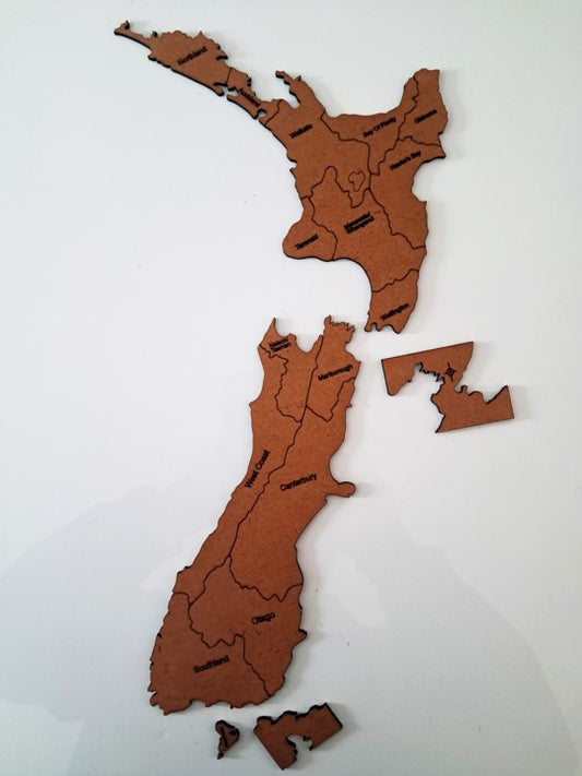 New Zealand Map with Regions - Laser Cut Wall Art - Urban Vibe Studio