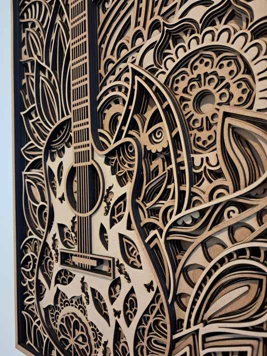 Mandala Guitar - 9 Layer, Laser Cut Wall Art - Urban Vibe Studio