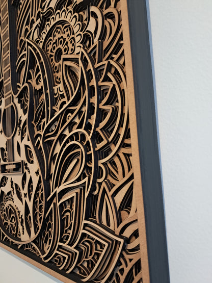 Mandala Guitar - 9 Layer, Laser Cut Wall Art - Urban Vibe Studio