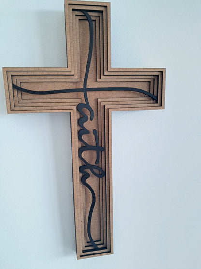 Cross  "Faith" - 6 Layer, Laser Cut Wall Art - Urban Vibe Studio
