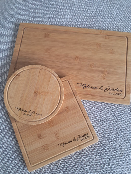 Set of Three Personalised Serving / Cutting Boards - Laser Engraved - Urban Vibe Studio
