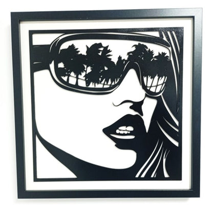 Miami Girl Style - Laser Cut Wall Art, Framed - 43cm x 43cm x 3cm - Urban Vibe Studio