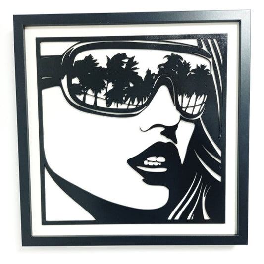 Miami Girl Style - Laser Cut Wall Art, Framed - 43cm x 43cm x 3cm - Urban Vibe Studio