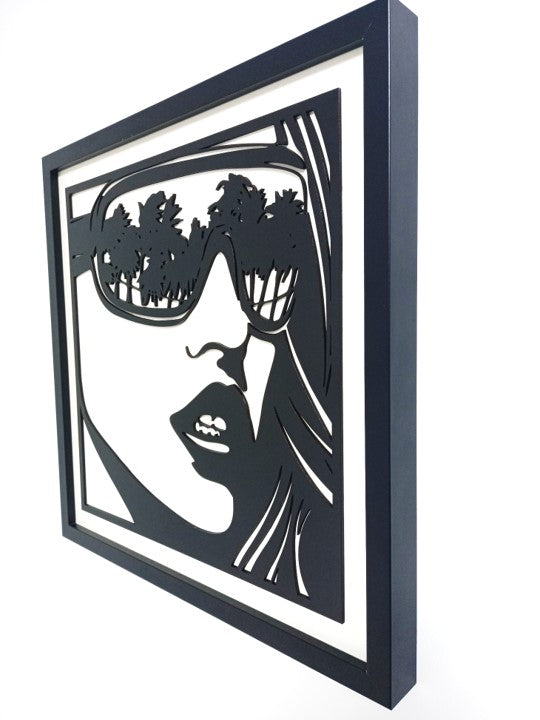 Miami Girl Style - Laser Cut Wall Art, Framed - 43cm x 43cm x 3cm - Urban Vibe Studio