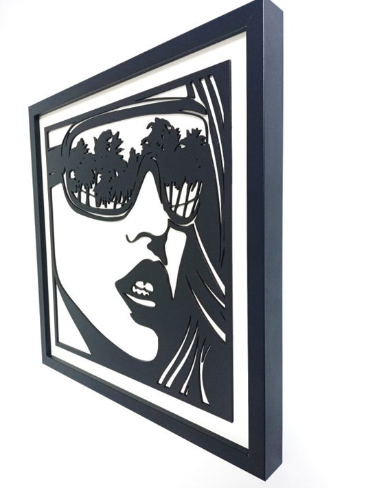 Miami Girl Style - Laser Cut Wall Art, Framed - 43cm x 43cm x 3cm - Urban Vibe Studio