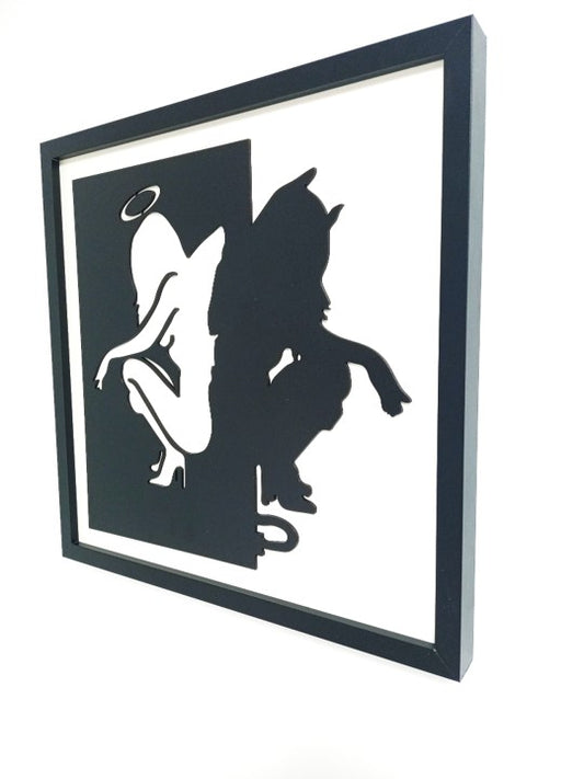 Good vs Evil - Laser Cut Wall Art, Framed - 43cm x 43cm x 3cm - Urban Vibe Studio