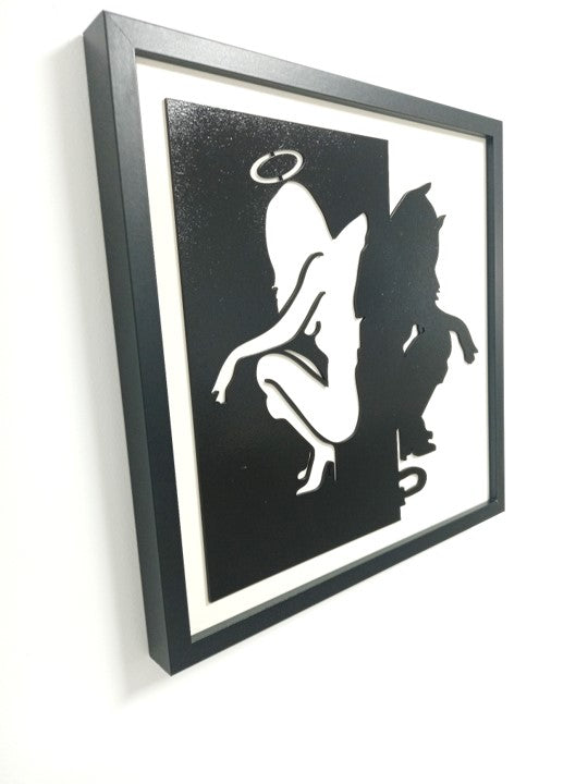 Good vs Evil - Laser Cut Wall Art, Framed - 43cm x 43cm x 3cm - Urban Vibe Studio