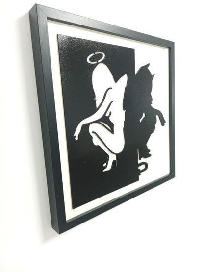 Good vs Evil - Laser Cut Wall Art, Framed - 43cm x 43cm x 3cm - Urban Vibe Studio