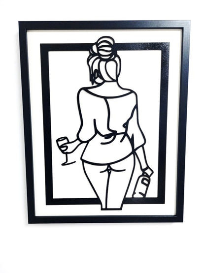 Wine Time Girl - Laser Cut Wall Art, Framed - 53cm x 43cm x 3cm - Urban Vibe Studio