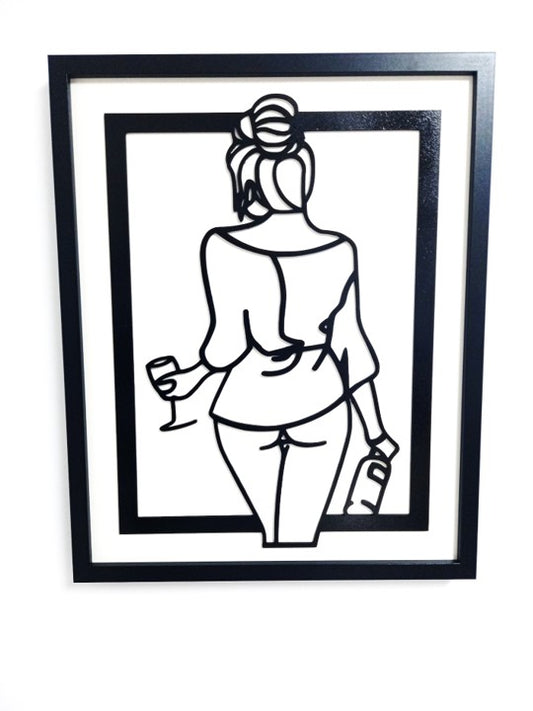 Wine Time Girl - Laser Cut Wall Art, Framed - 53cm x 43cm x 3cm - Urban Vibe Studio