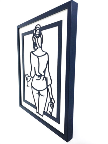 Wine Time Girl - Laser Cut Wall Art, Framed - 53cm x 43cm x 3cm - Urban Vibe Studio