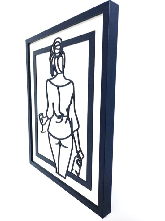 Wine Time Girl - Laser Cut Wall Art, Framed - 53cm x 43cm x 3cm - Urban Vibe Studio