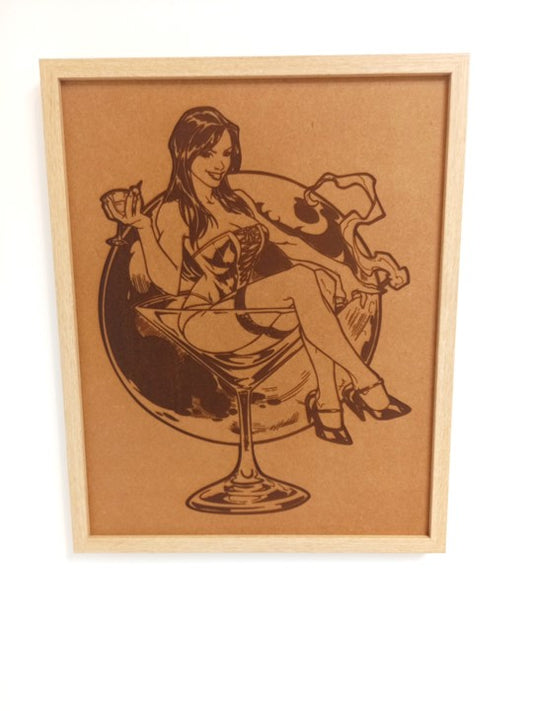 Global Martini Girl - Framed Engraved Wall Art - Urban Vibe Studio