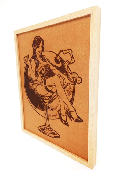 Global Martini Girl - Framed Engraved Wall Art - Urban Vibe Studio