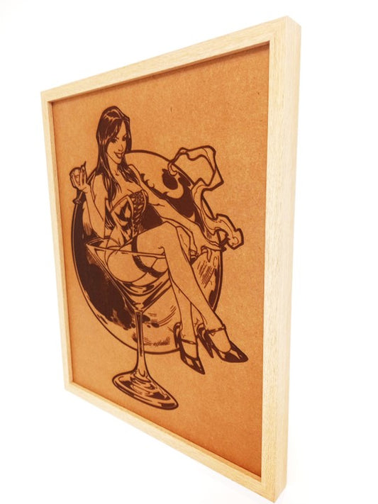 Global Martini Girl - Framed Engraved Wall Art - Urban Vibe Studio
