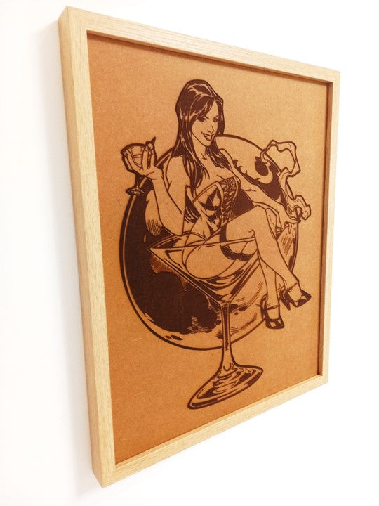 Global Martini Girl - Framed Engraved Wall Art - Urban Vibe Studio