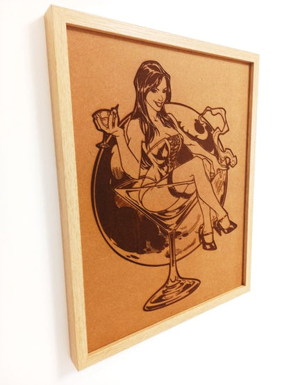 Global Martini Girl - Framed Engraved Wall Art - Urban Vibe Studio