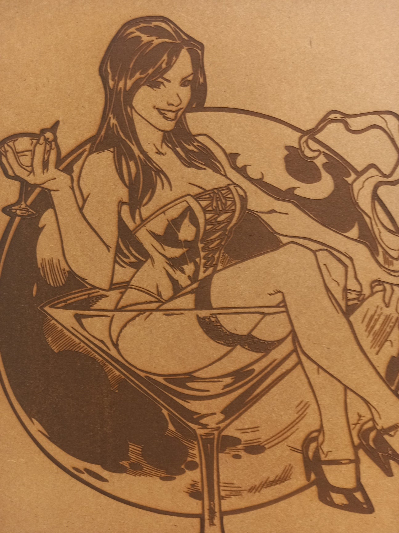 Global Martini Girl - Framed Engraved Wall Art - Urban Vibe Studio