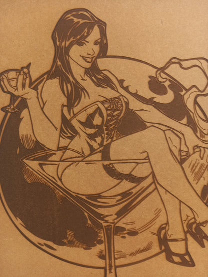 Global Martini Girl - Framed Engraved Wall Art - Urban Vibe Studio