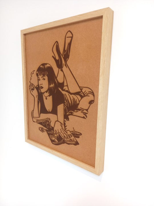 Pulp Fiction Mia Wallace - Framed Engraved Wall Art - 53cm x 43cm x 3cm - Urban Vibe Studio