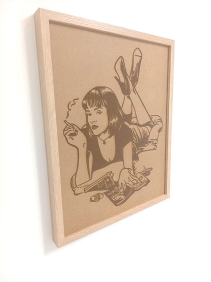 Pulp Fiction Mia Wallace - Framed Engraved Wall Art - 53cm x 43cm x 3cm - Urban Vibe Studio