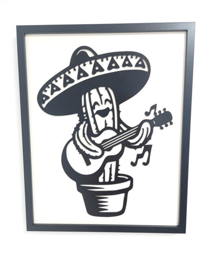 Singing Dancing Cactus - Laser Cut Wall Art, Framed - 53cm x 43cm x 3cm - Urban Vibe Studio