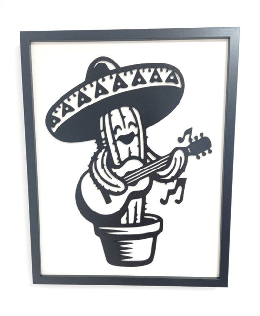 Singing Dancing Cactus - Laser Cut Wall Art, Framed - 53cm x 43cm x 3cm - Urban Vibe Studio