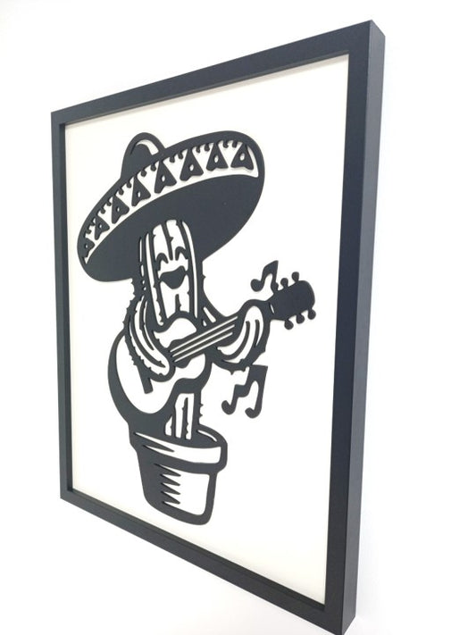 Singing Dancing Cactus - Laser Cut Wall Art, Framed - 53cm x 43cm x 3cm - Urban Vibe Studio