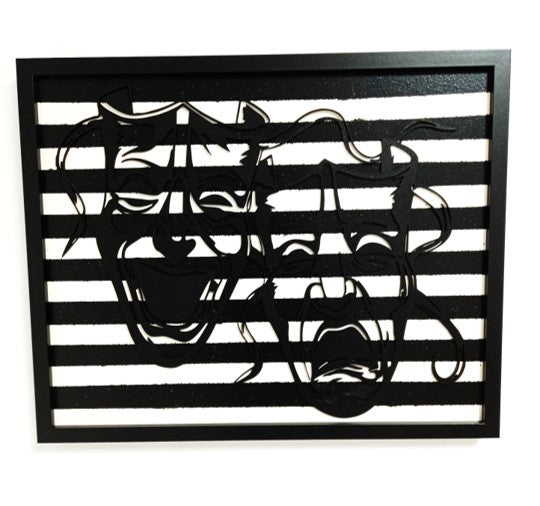 Joker Masks - Striped Laser Cut Wall Art, Framed - 43cm x 53cm x 3cm - Urban Vibe Studio