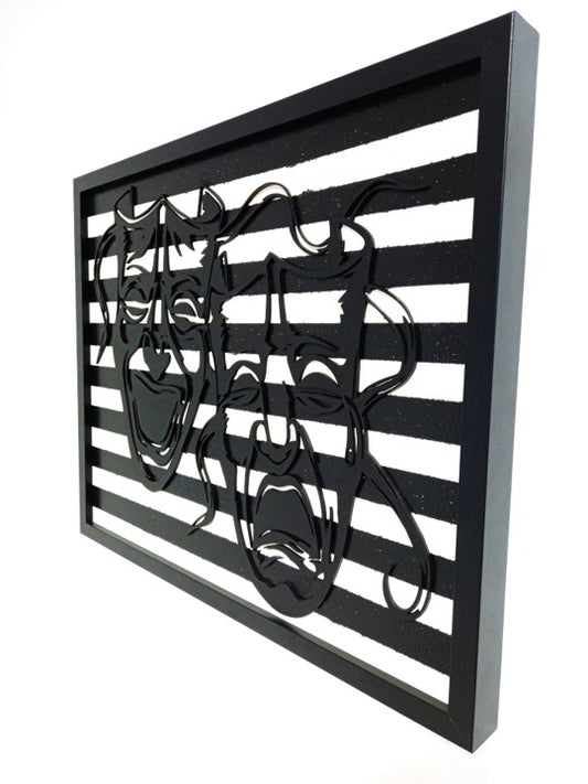Joker Masks - Striped Laser Cut Wall Art, Framed - 43cm x 53cm x 3cm - Urban Vibe Studio