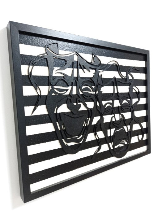 Joker Masks - Striped Laser Cut Wall Art, Framed - 43cm x 53cm x 3cm - Urban Vibe Studio
