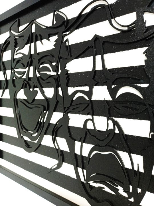 Joker Masks - Striped Laser Cut Wall Art, Framed - 43cm x 53cm x 3cm - Urban Vibe Studio