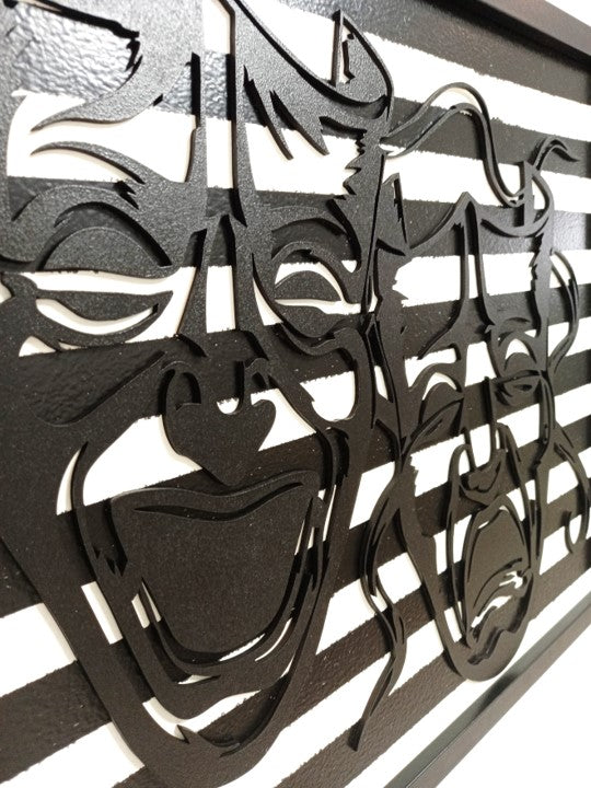 Joker Masks - Striped Laser Cut Wall Art, Framed - 43cm x 53cm x 3cm - Urban Vibe Studio