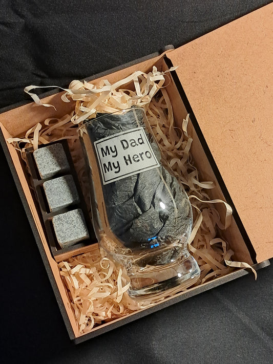My Dad, My Hero - Laser Engraved Whiskey Glass - Urban Vibe Studio