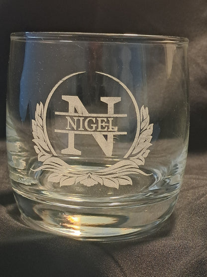 Stylish Personalised Initial and Name, Laser Engraved Whiskey Glass - Urban Vibe Studio