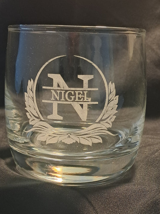 Stylish Personalised Initial and Name, Laser Engraved Whiskey Glass - Urban Vibe Studio