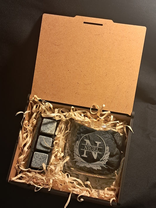 Stylish Personalised Initial and Name, Laser Engraved Whiskey Glass - Urban Vibe Studio