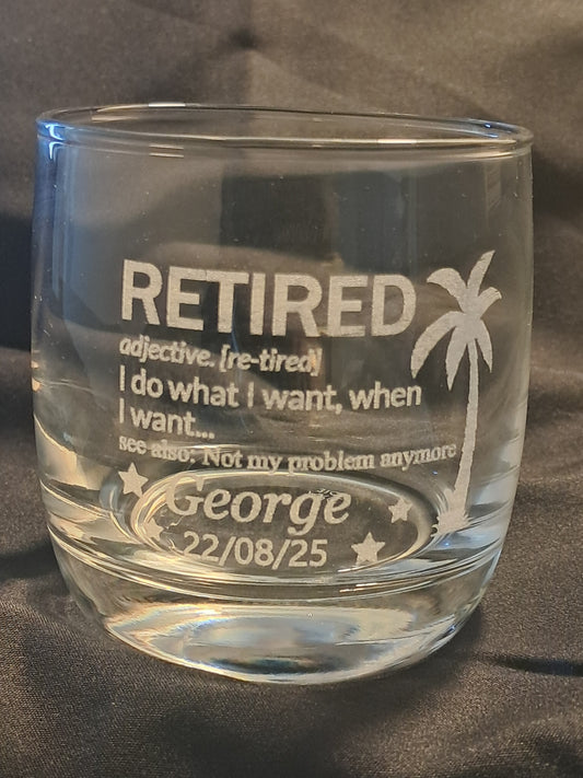 Personalised Retirement Gift - Laser Engraved Whiskey Glass - Urban Vibe Studio