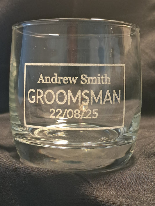 Personalised Groomsman Wedding Gift - Laser Engraved Whiskey Glass - Urban Vibe Studio
