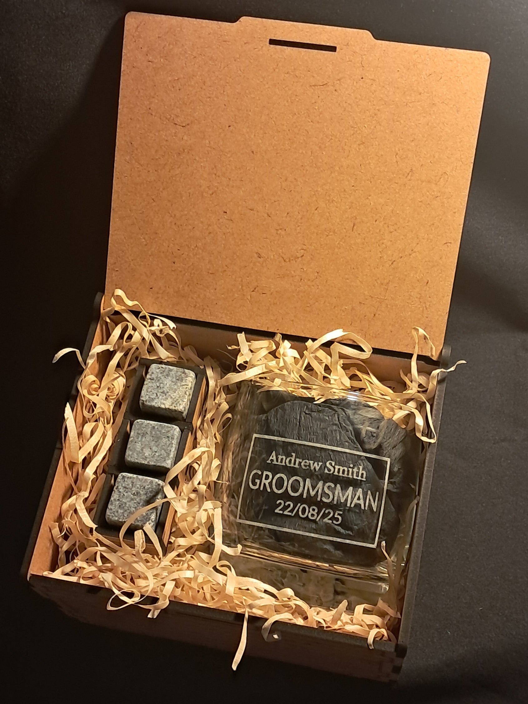Personalised Groomsman Wedding Gift - Laser Engraved Whiskey Glass - Urban Vibe Studio