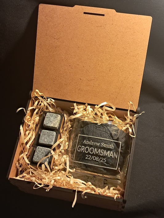 Personalised Groomsman Wedding Gift - Laser Engraved Whiskey Glass - Urban Vibe Studio